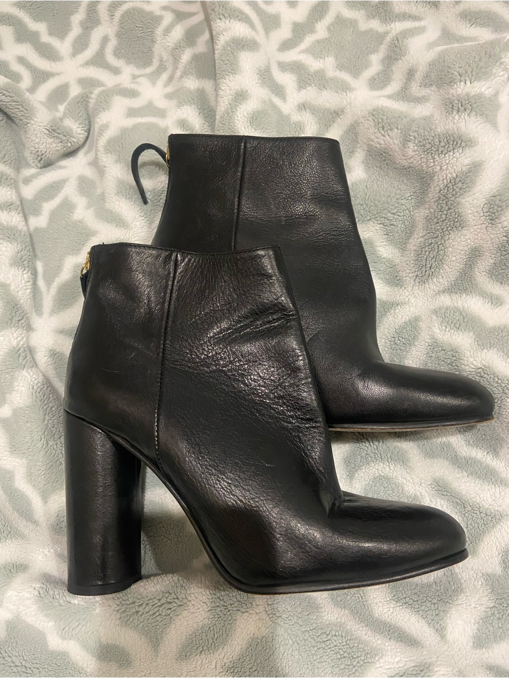Classic Black Leather Block Heel Ankle Boots